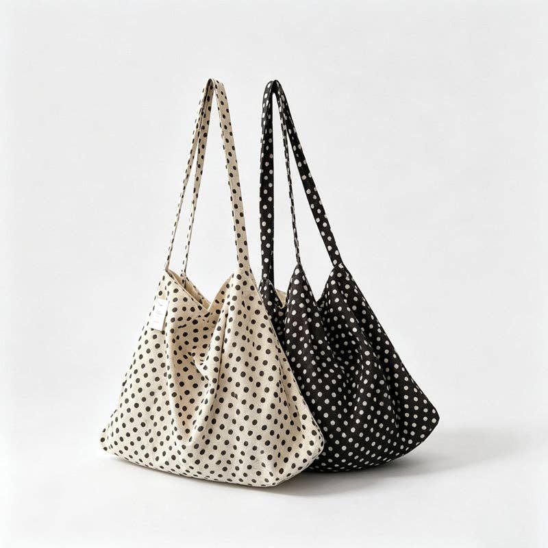 Polka‑Dot Open‑Top Shoulder Bag_Black