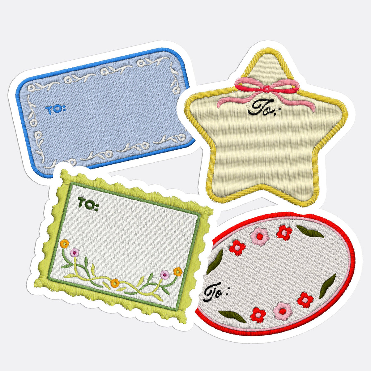 Embroidered Patch Gift Tag Stickers, Set of 4