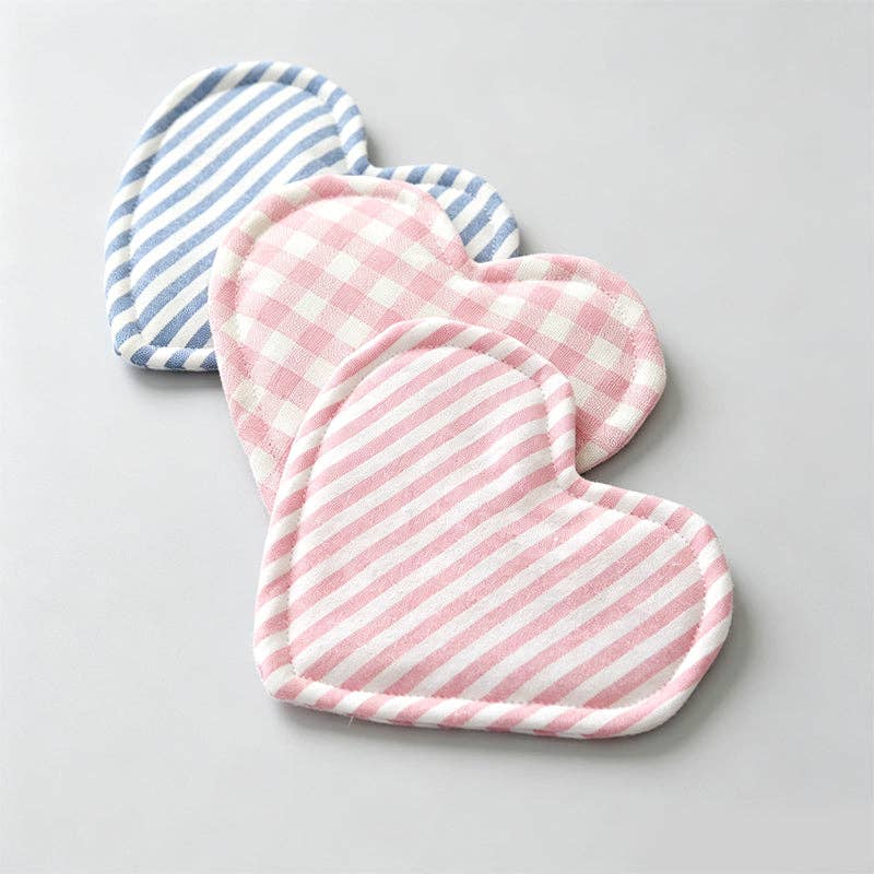 Lightweight Cotton Fabric Heart-Shaped Coaster_Light Blue Stripe