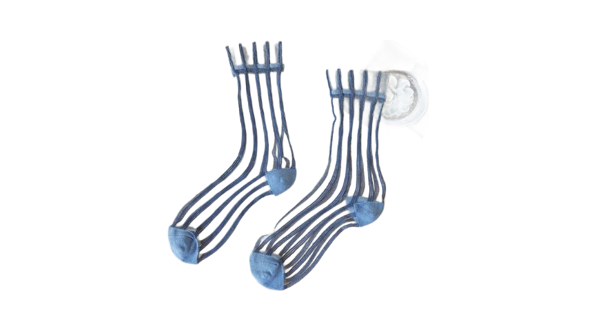Blue Sheer Ribbed Mid-Calf Crystal Socks
