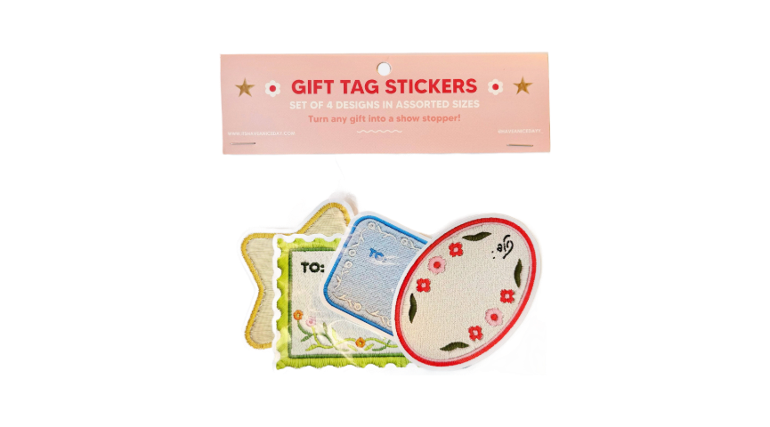 Embroidered Patch Gift Tag Stickers, Set of 4