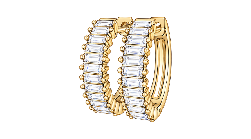 Gold Baguette Pavé Hoop Earrings