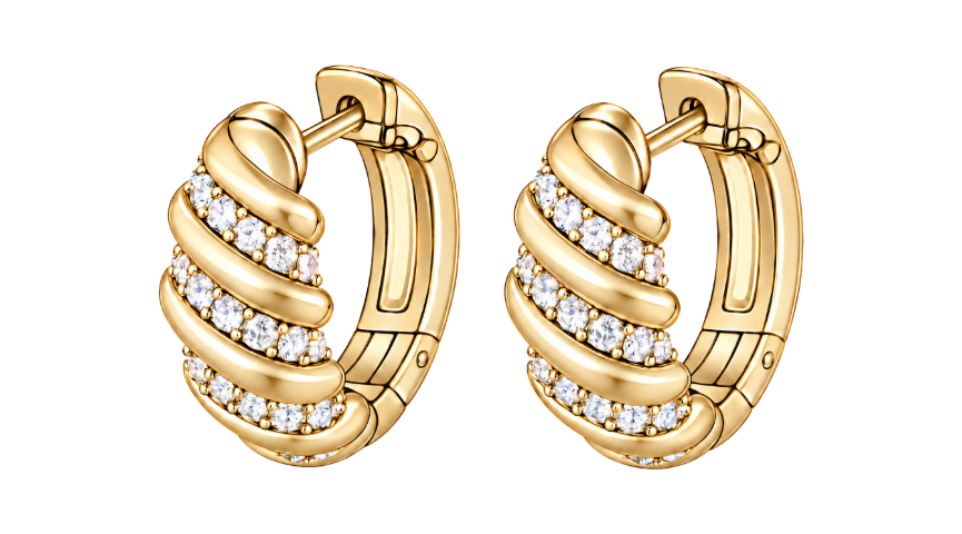 Gold Baguette Pavé Huggie Hoops
