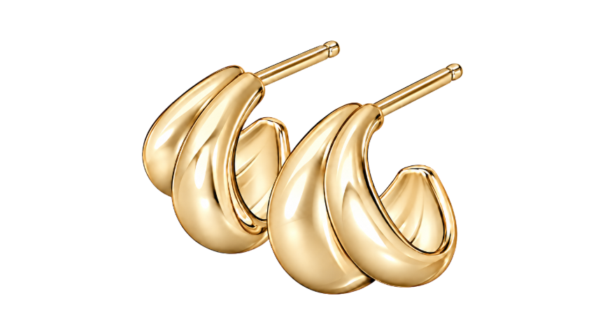 Gold Scallop Sculpture Huggie Earrings