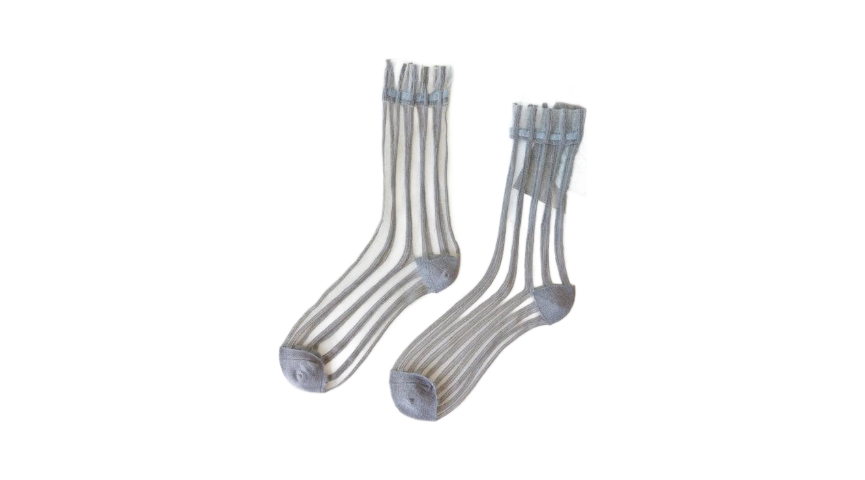 Gray Sheer Ribbed Mid-Calf Crystal Socks