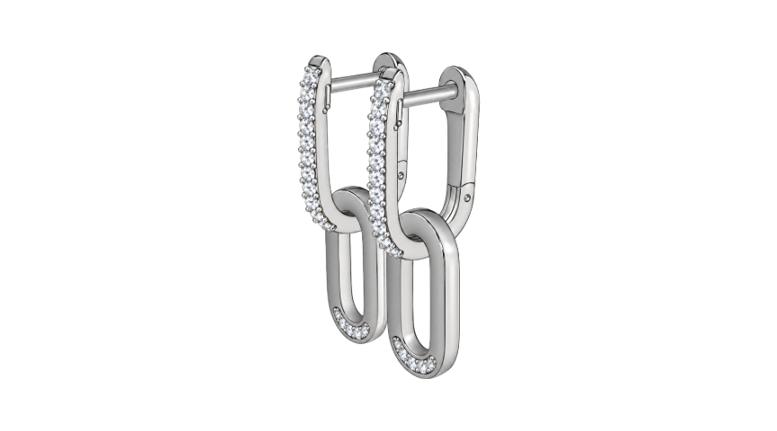 Pavé Interlocking Oval Link Silver Hoop Earrings