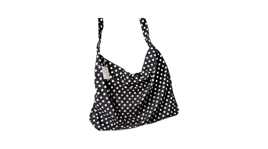 Polka Dot Open-Top Shoulder Tote – Black