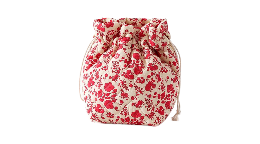 Rose Red Floral Quilted Drawstring Storage Pouch