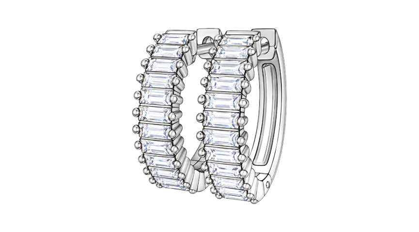 Silver Baguette Pavé Hoop Earrings