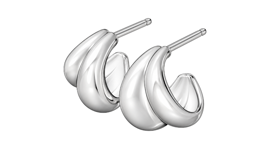 Silver Scallop Sculpture Huggie Earrings