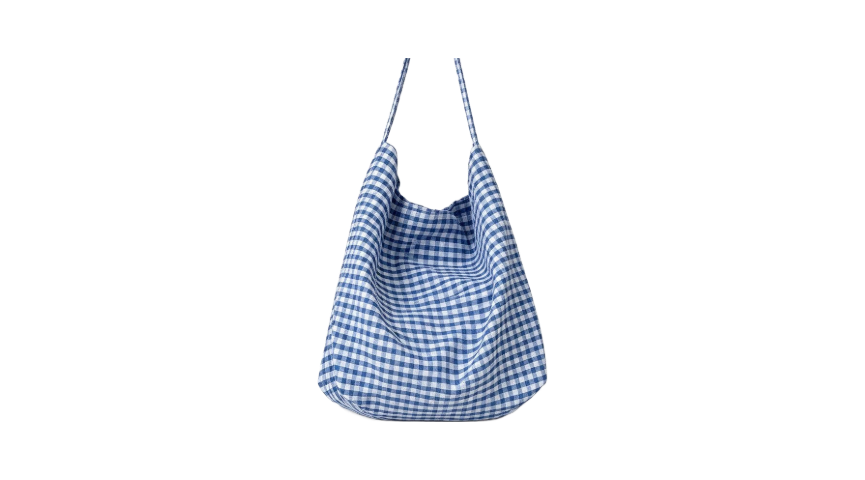 Striped Blue Plaid Canvas Bucket Tote