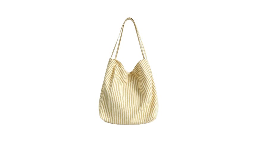 Striped Yellow Stripe Canvas Bucket Tote