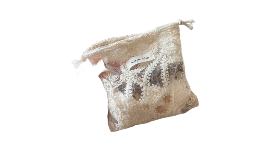 White Lace Embroidery Drawstring Pouch