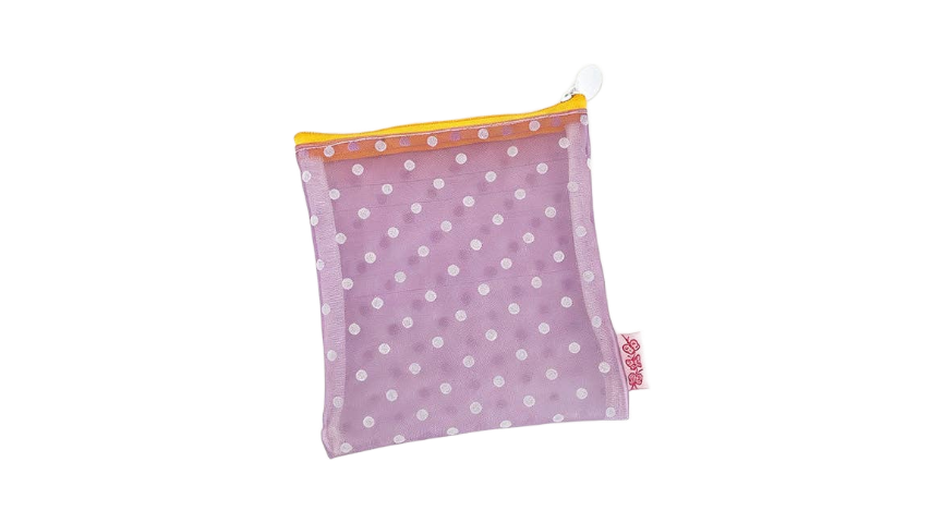 White Polka Dot Purple Mesh Drawstring Pouch