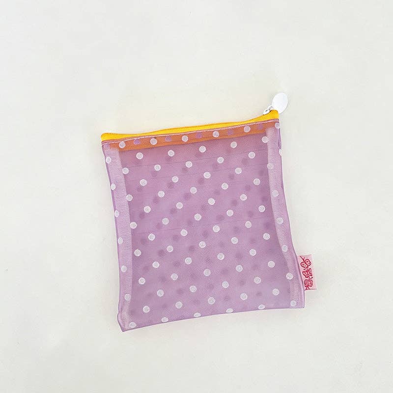 White Polka Dot Purple Mesh Drawstring Pouch
